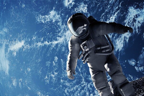 Spektakulärer Gang eines Astronauten auf dem Planeten