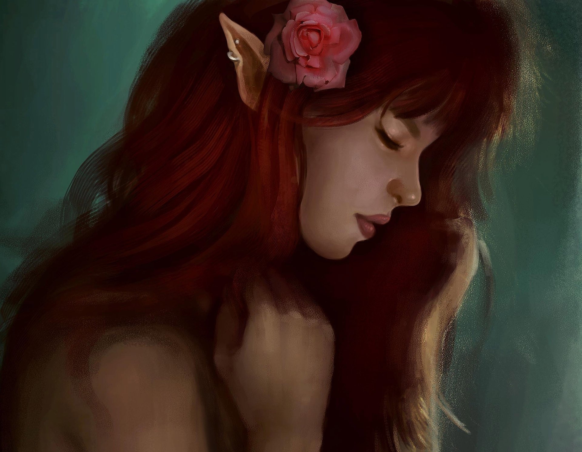 elf profil rose mädchen ohren blume kunst elf
