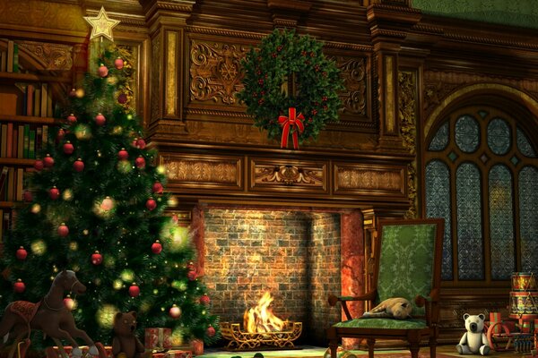 Silvester in der Nähe des Kamins