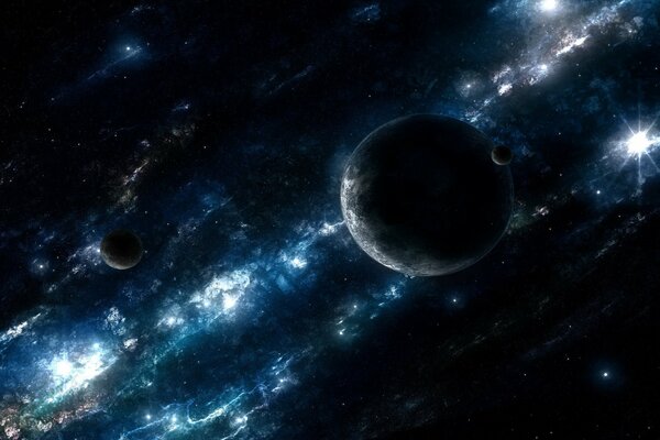 Planet Erde mit Mondsatelliten im blauen Weltraum