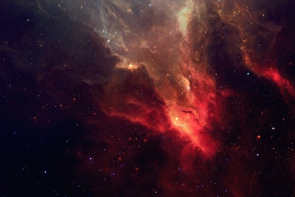 Kosmos rotes Leuchten und funkelnde Sterne