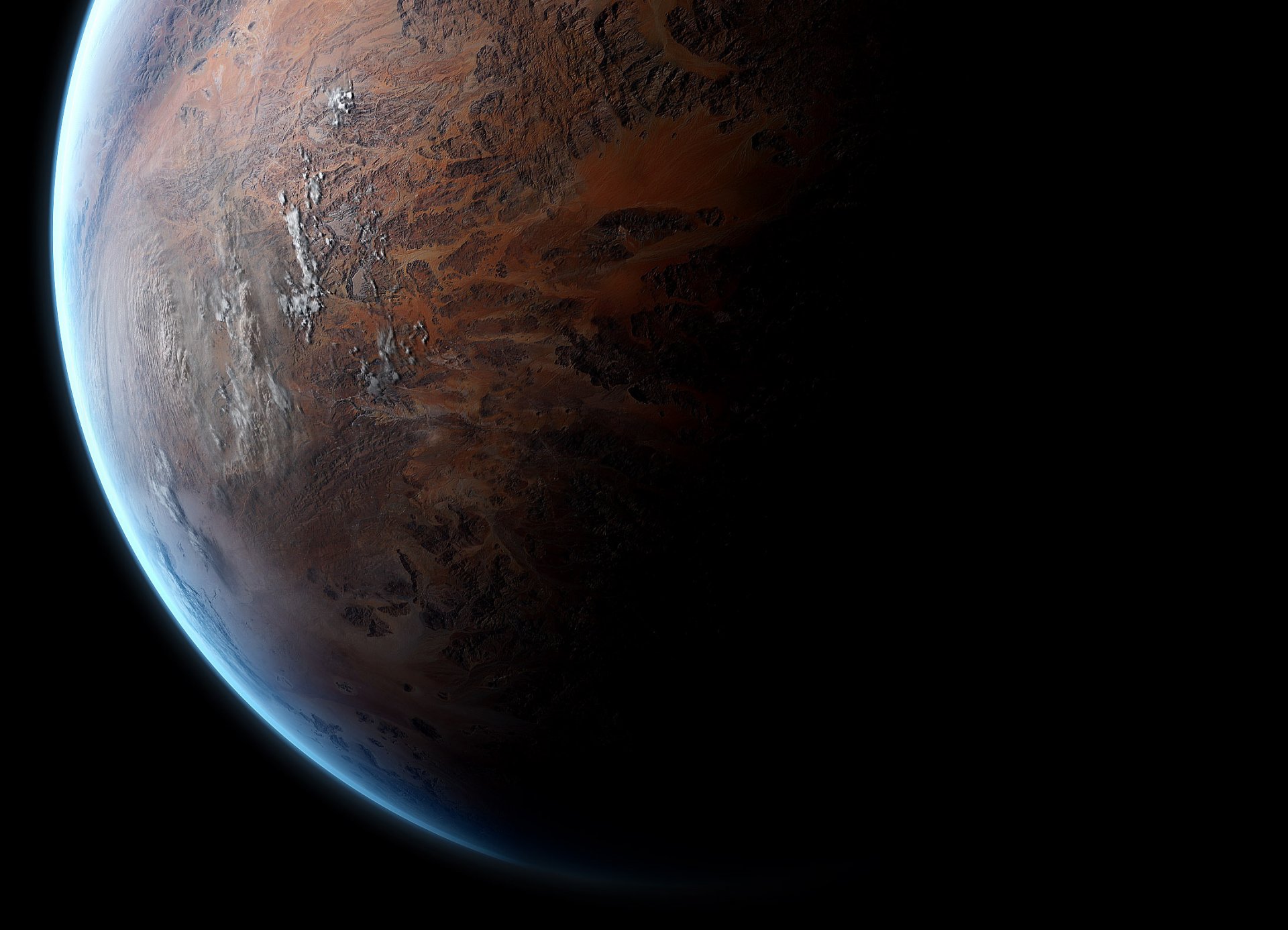 raum planet relief oberfläche atmosphäre schatten licht