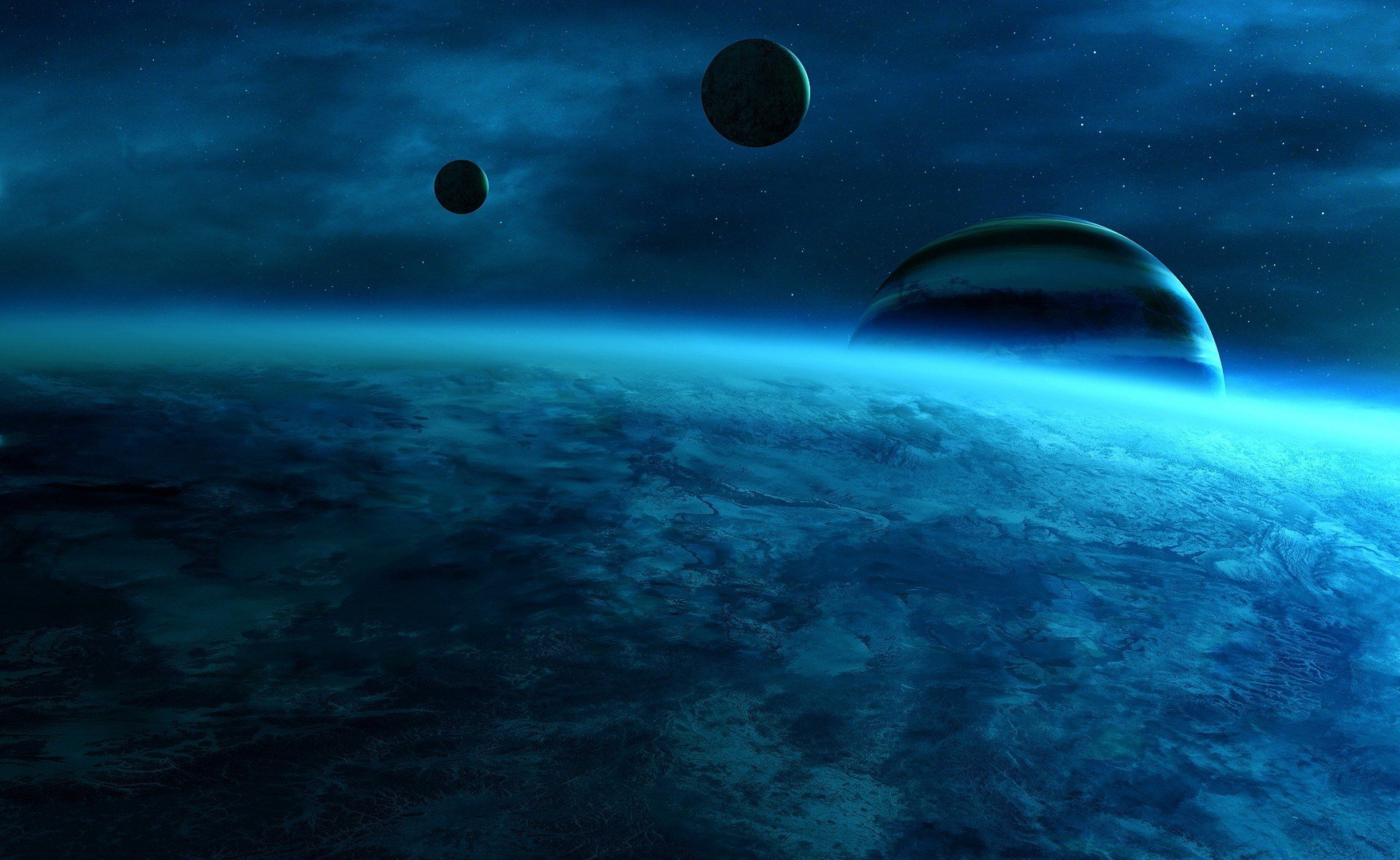 raum planeten blaue farbe