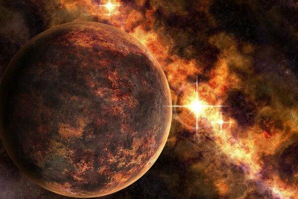 Der orangefarbene Nebel nähert sich dem Planeten