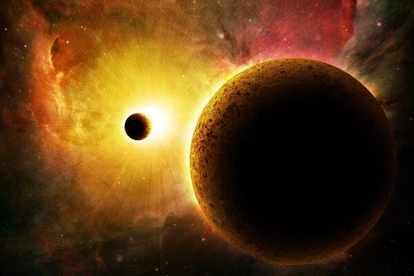 Kosmische Galaxienlandschaft mit Planeten