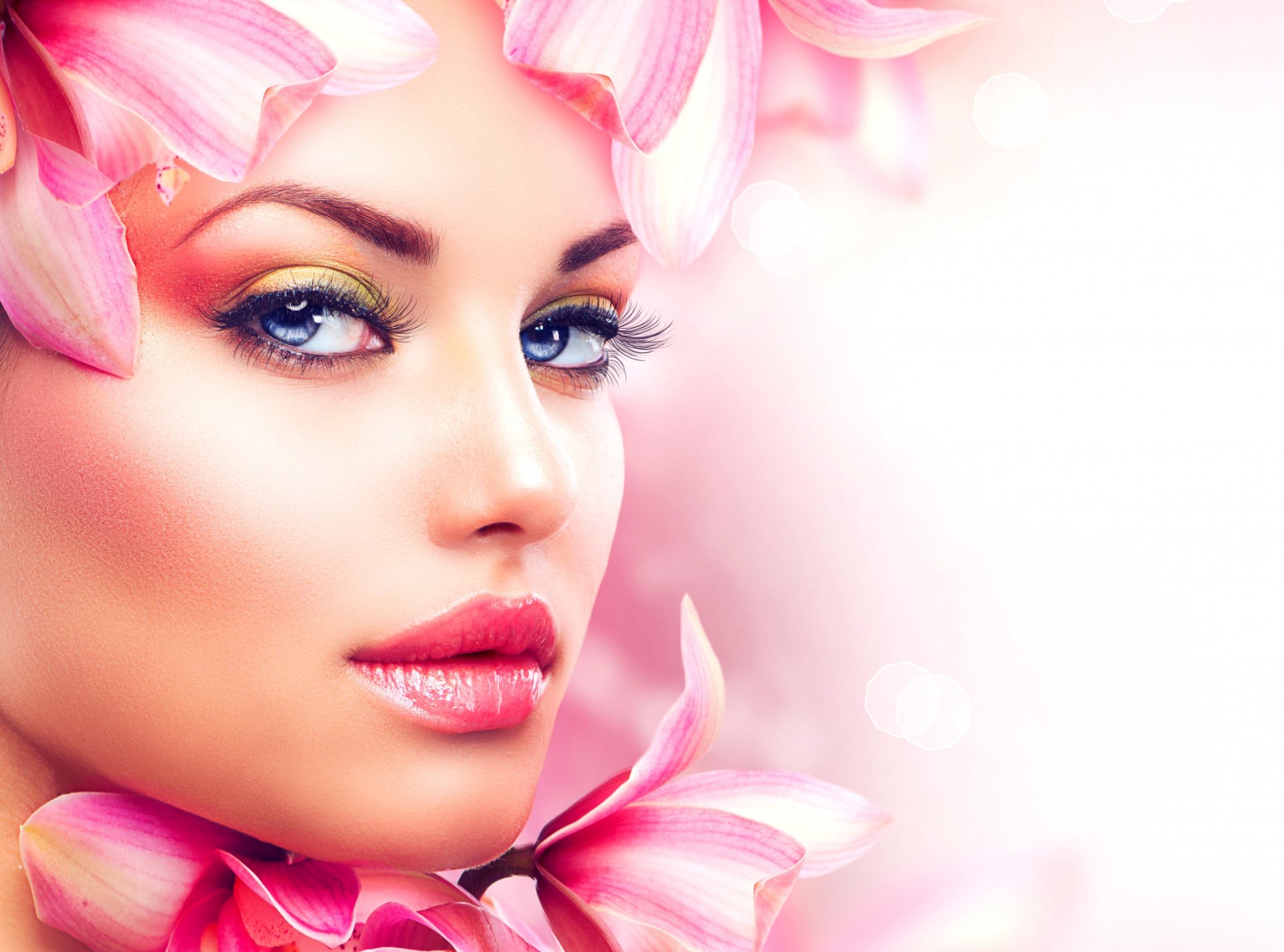 gesicht make-up mädchen blütenblätter lippen blick