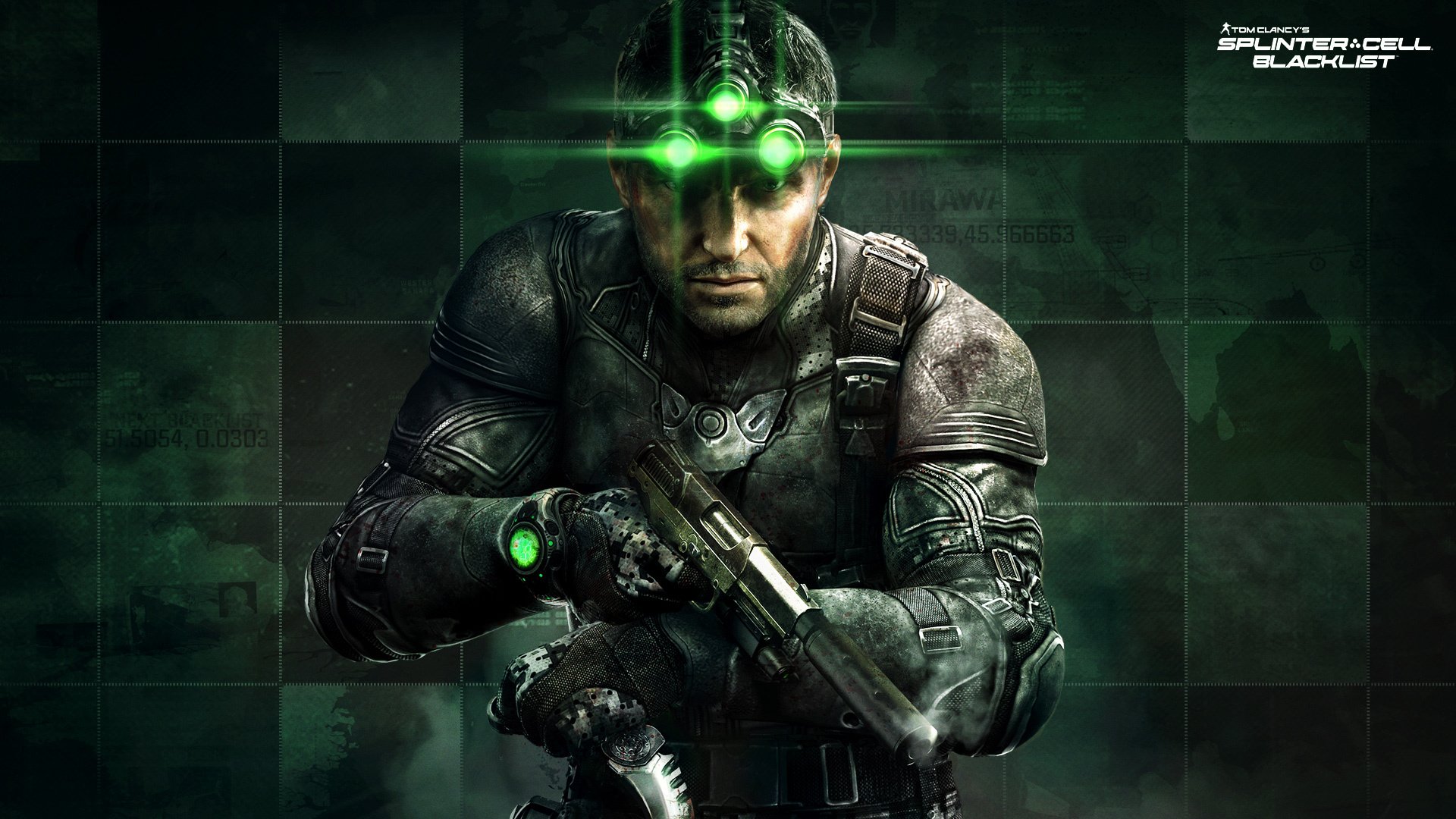tom clancy splinter cell : blacklist geteilte zellen: schwarze liste tom clancy sam fisher samuel leo fisher samuel l. fisher agent waffe pistole messer nachtsichtbrille ausrüstung ubisoft toronto