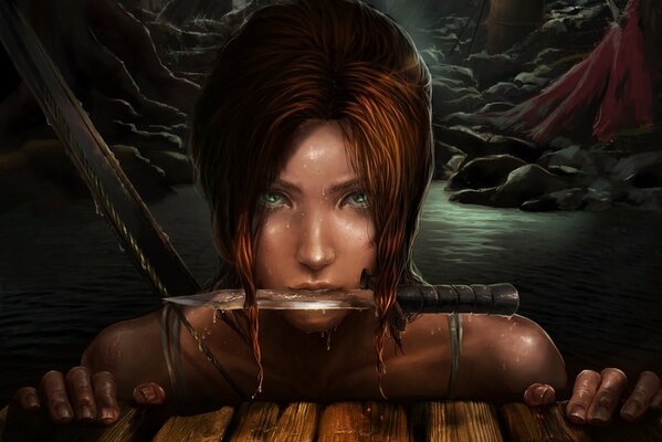 Die furchtlose Lara Croft in einer dunklen Höhle