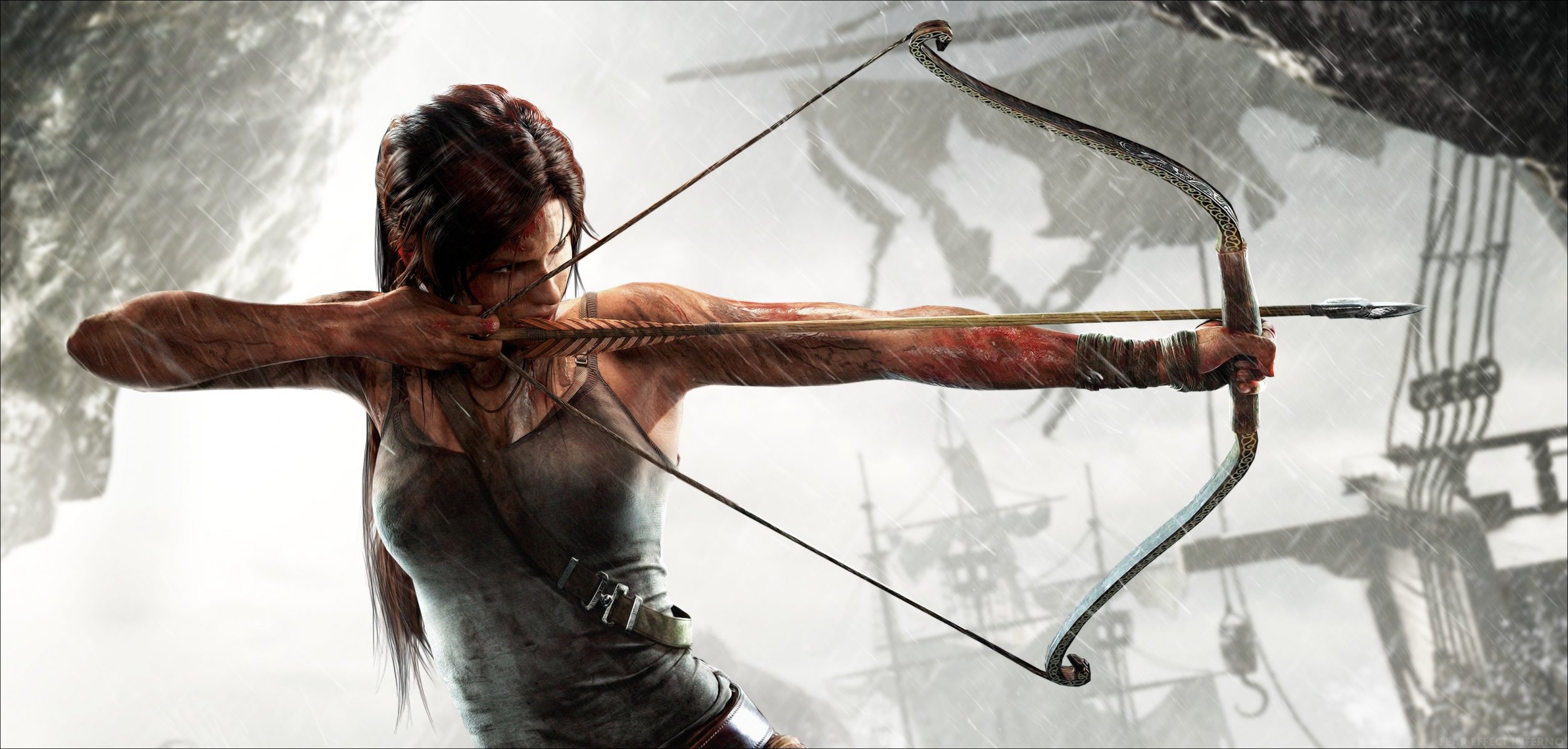 lara croft tomb raider mädchen bogen pfeil bogensehne