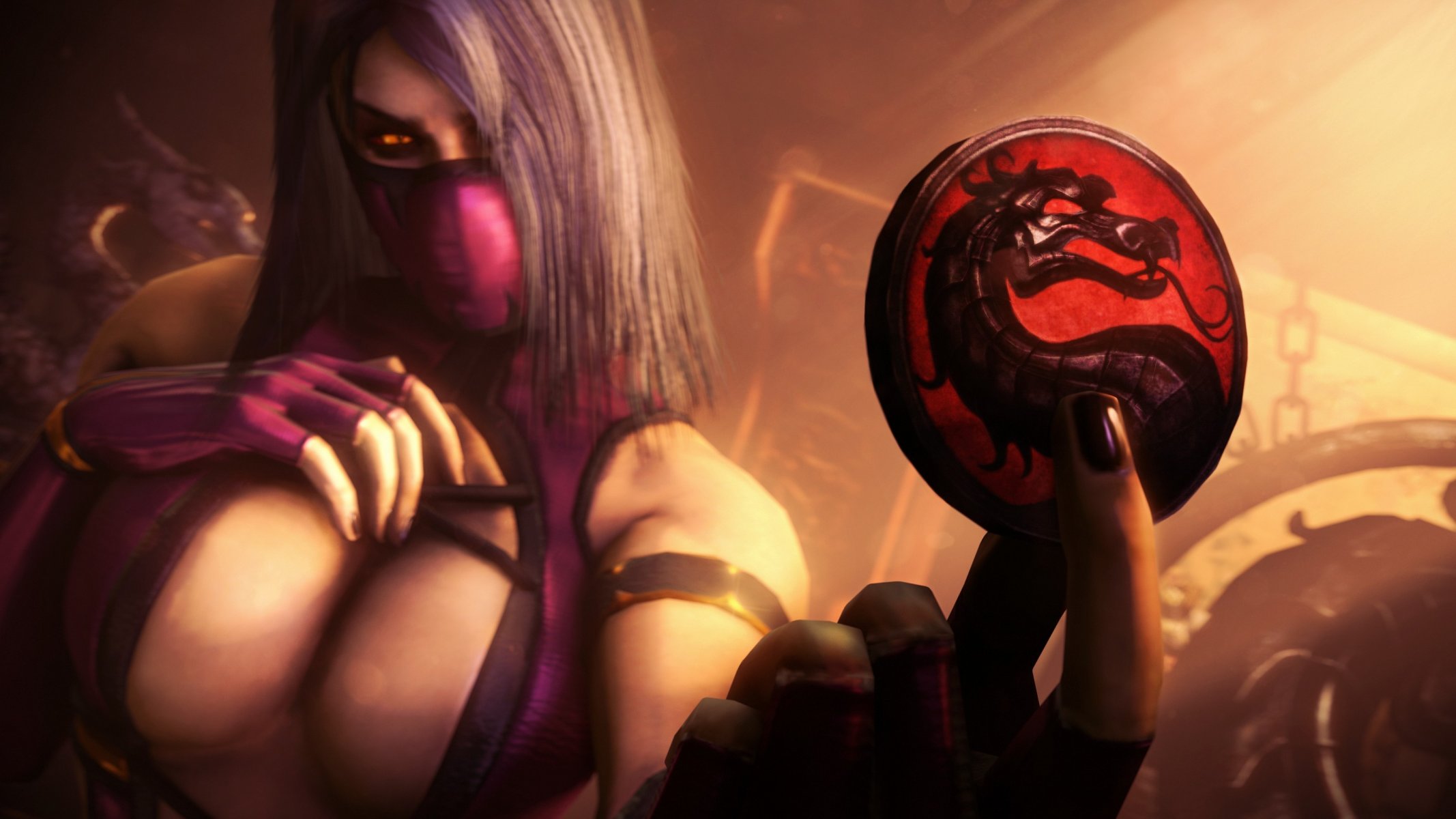 kunst mortal kombat testen sie ihren look mileena mädchen fokus münze abzeichen drachen