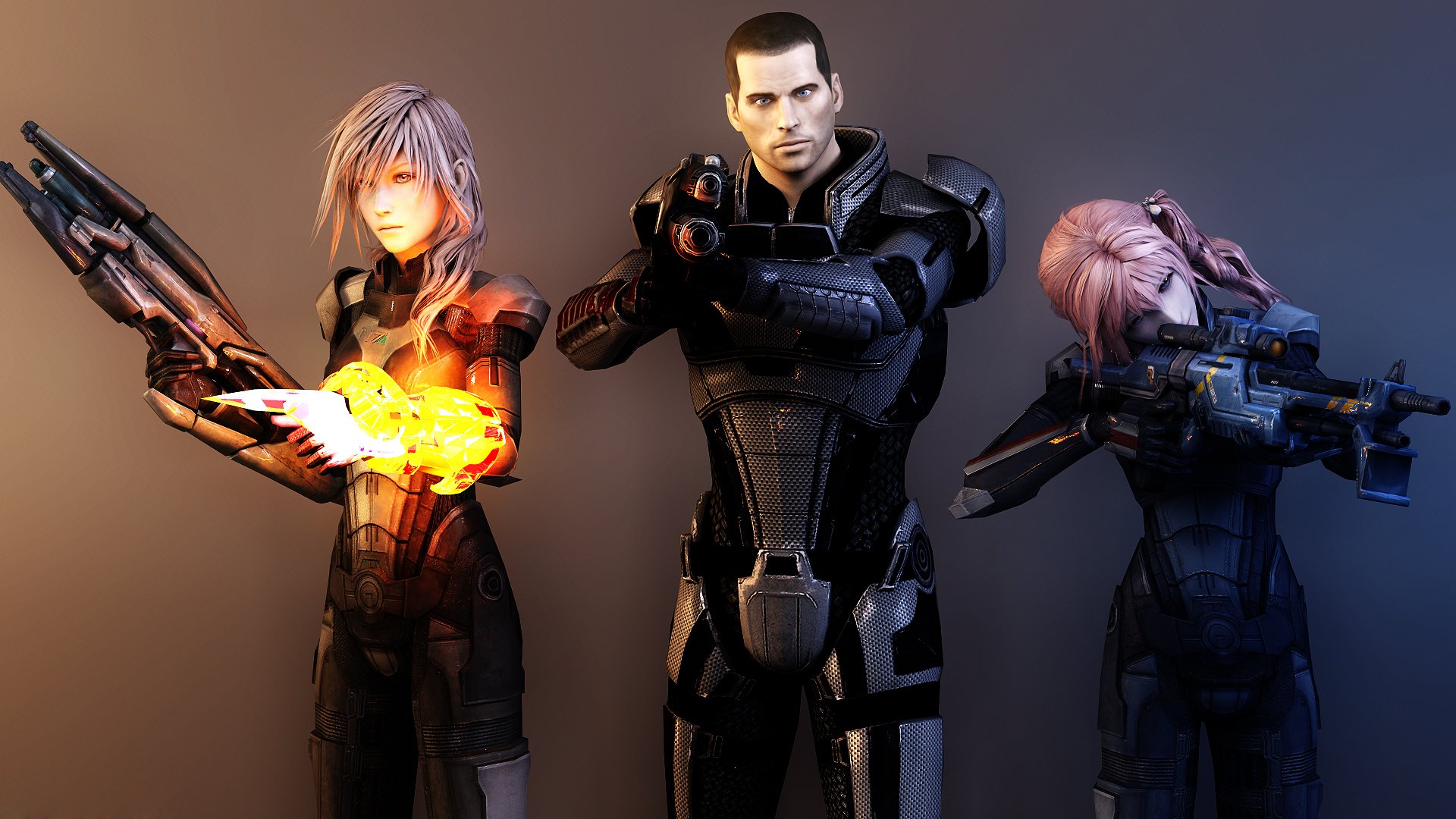kunst final fantasy mass effect weiblich blitz kapitän shepard waffe render rüstung collage