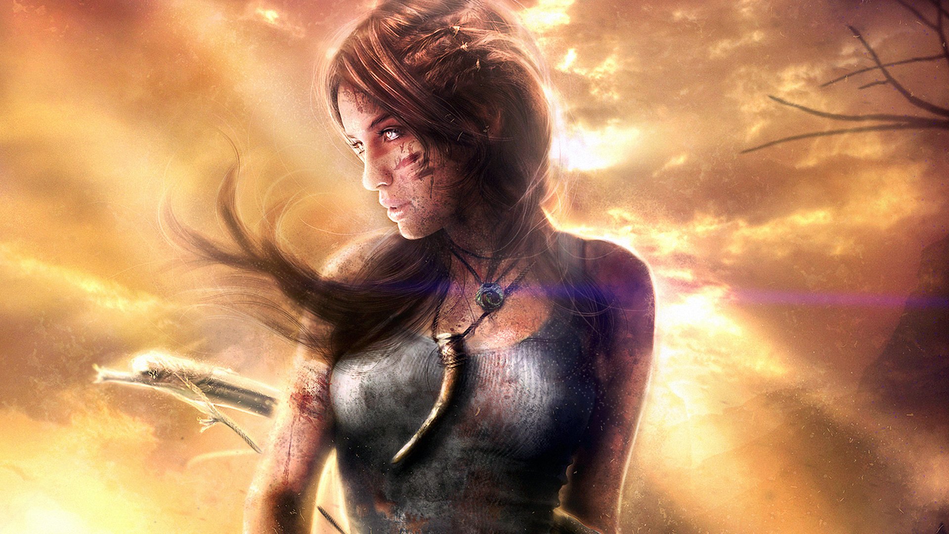 kunst tomb raider lara croft mädchen fang wind
