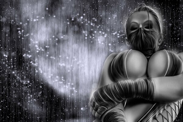 Zeichnung von Kitans Mortal Kombat-Charakter auf dunklem Hintergrund