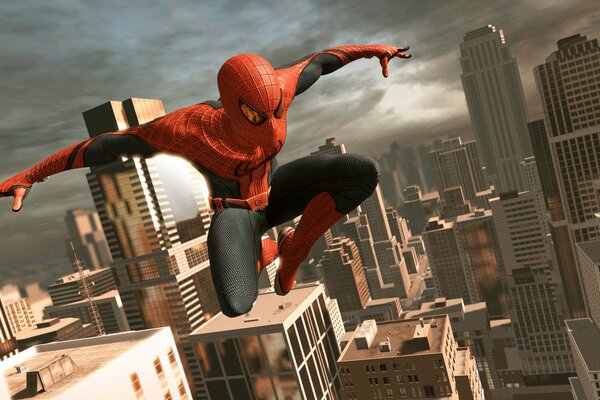 Spider-Man im Flug über die Stadt