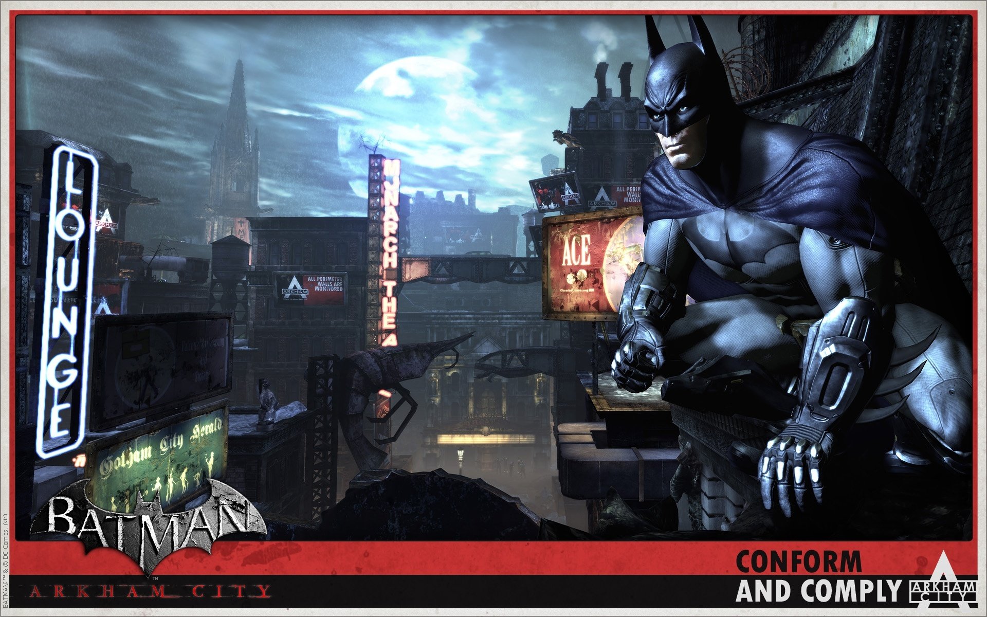 batman arkham city stadt schilder nacht mond