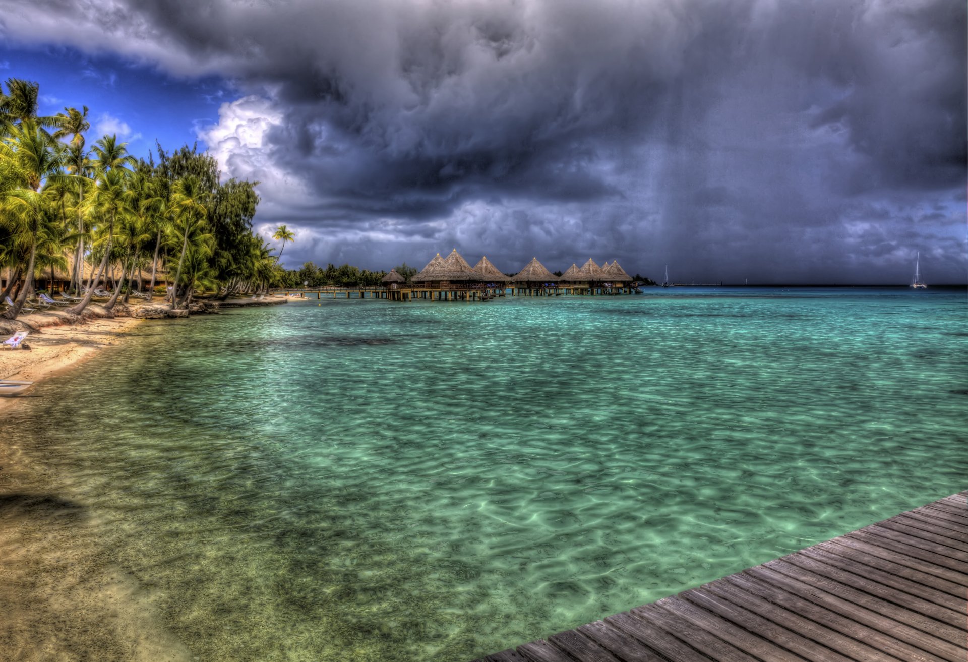 bora bora strand meer palmen entspannend landschaft architektur villen