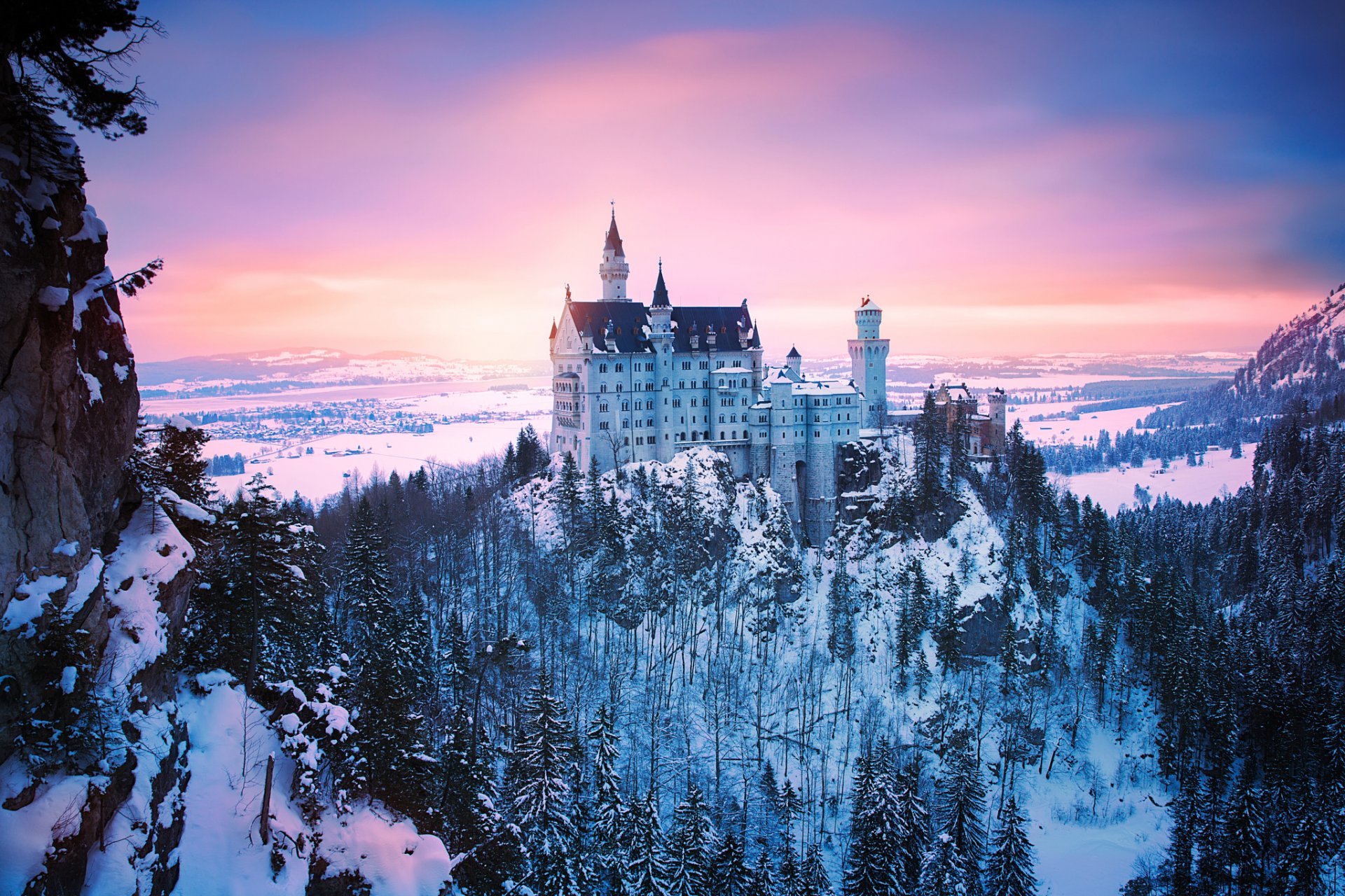 deutschland bayern schloss neuschwanstein winter schnee licht