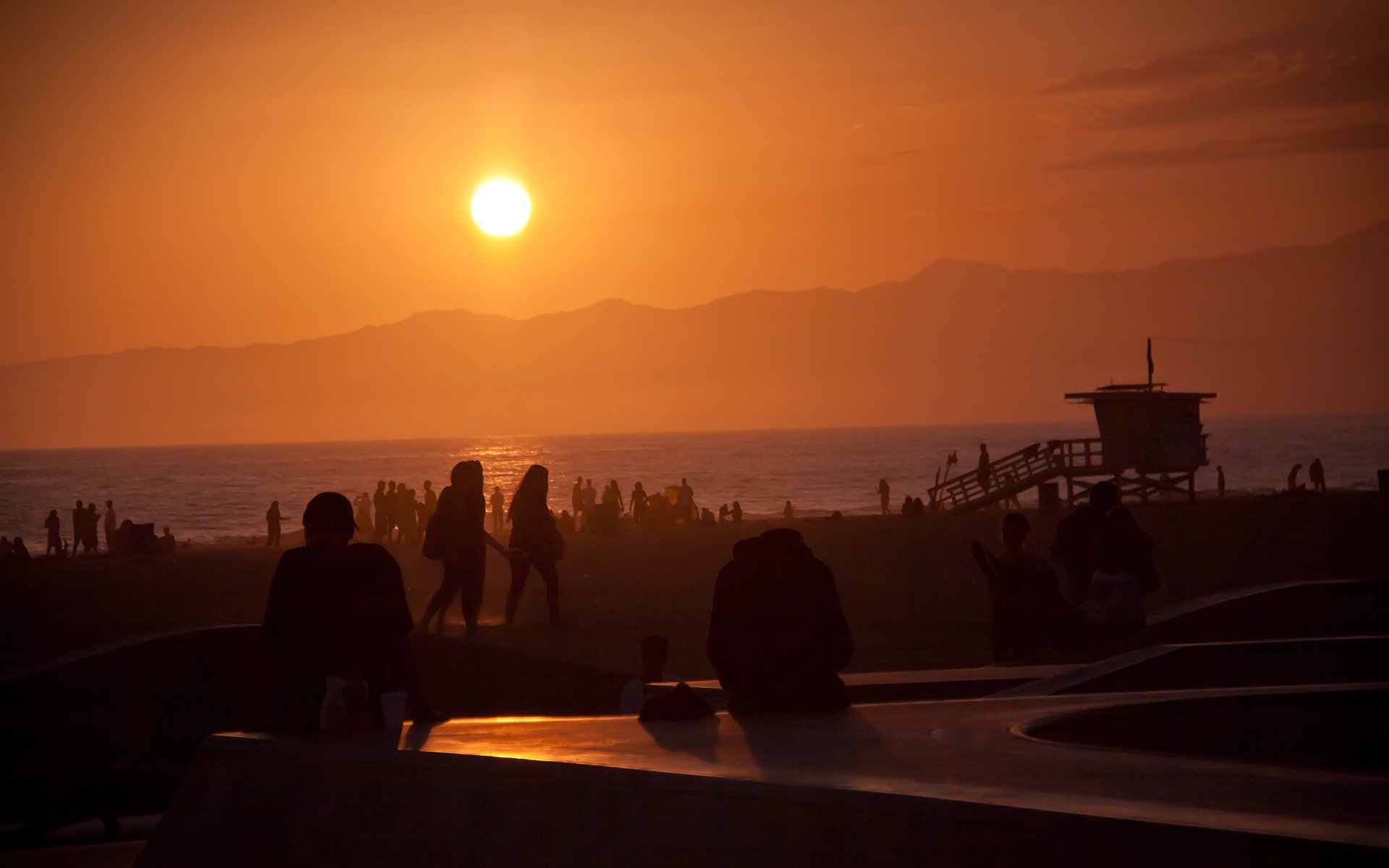 sonnenuntergang sommer venice beach la los angeles kalifornien usa ozean