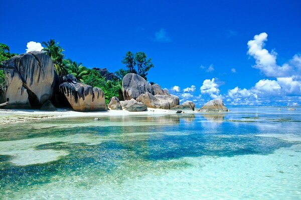 Tropischer Strand mit Steinen