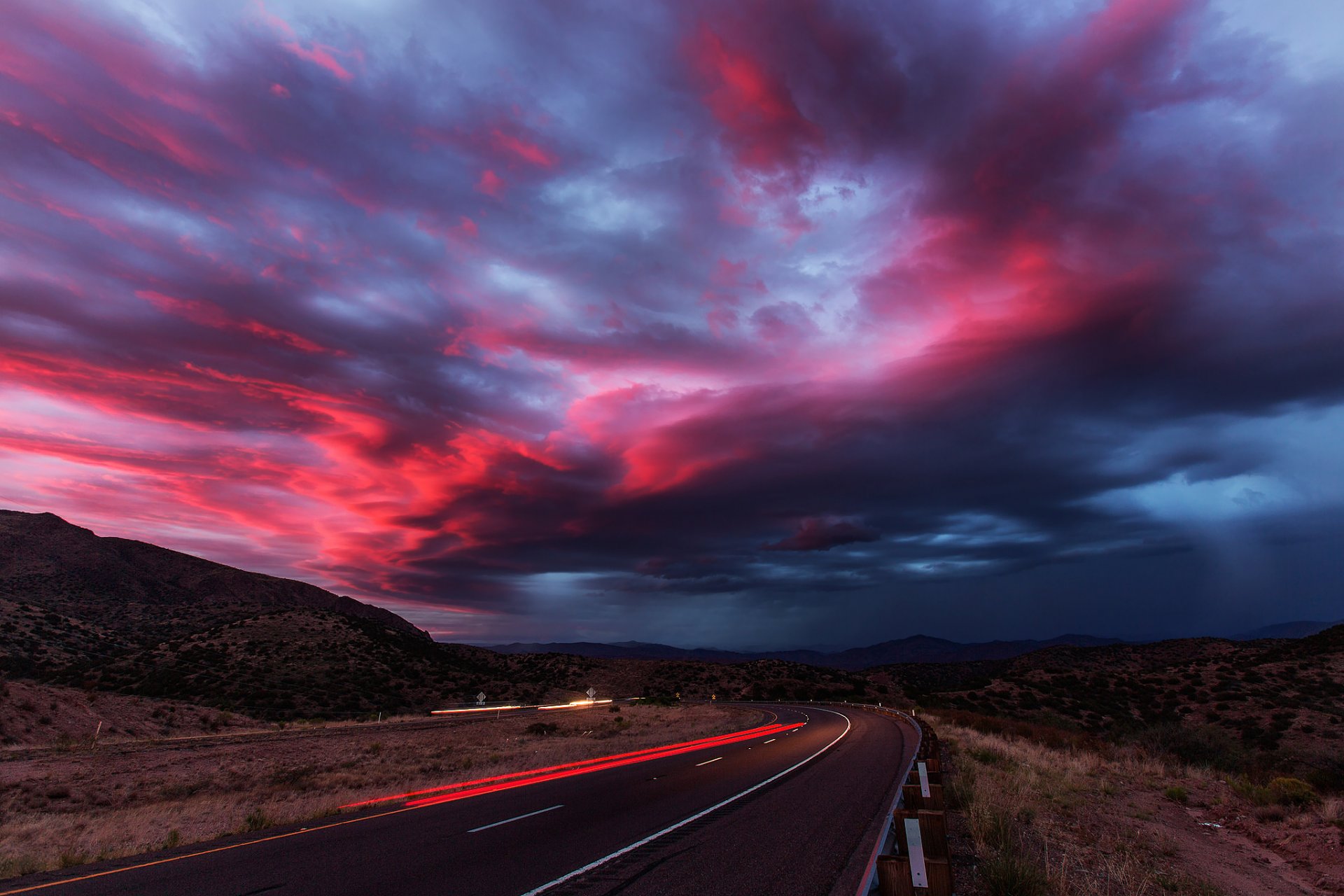usa staat arizona second mesa strecke straße abend autos licht belichtung himmel wolken sonnenuntergang sommer wüste