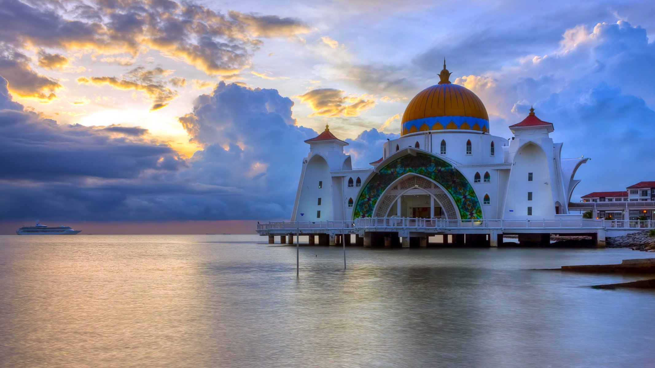 meerenge von malakka moschee malaysia meer landschaft